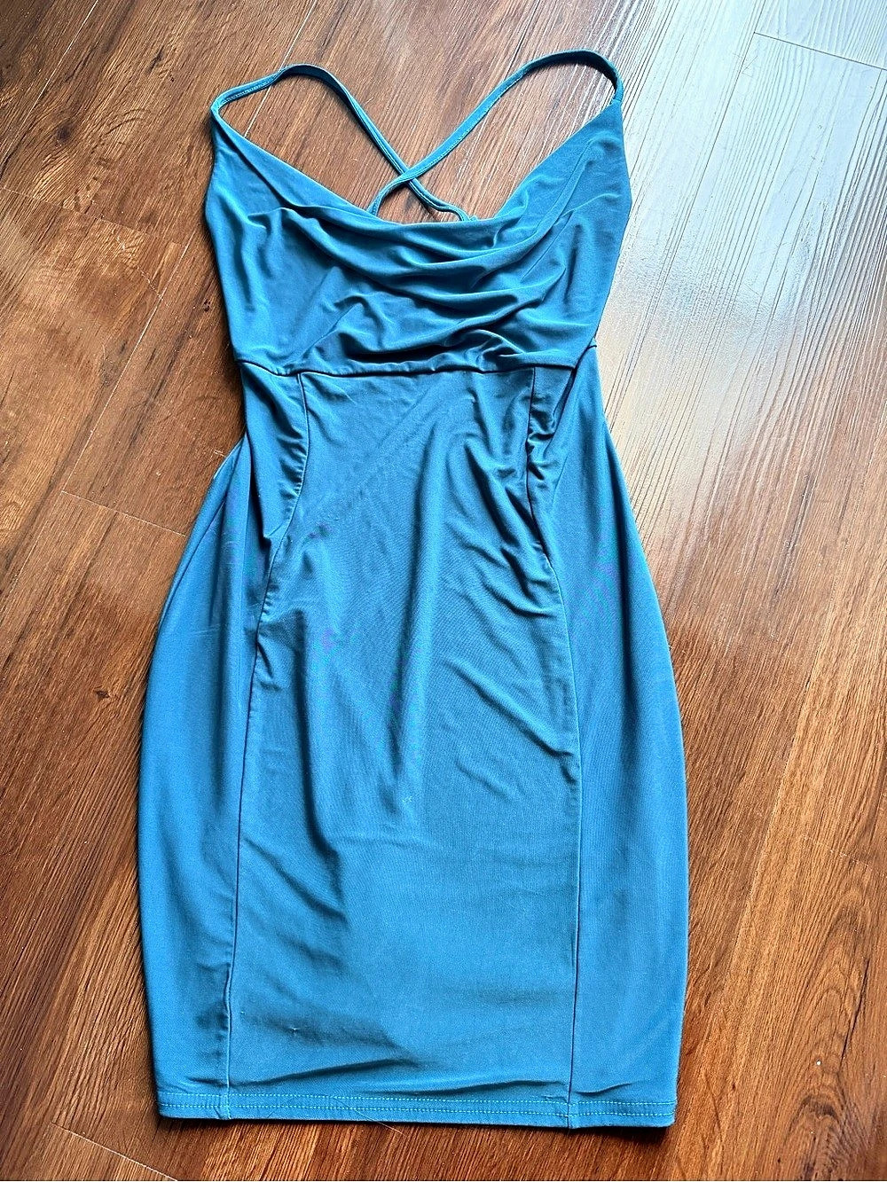PrettyLittleThing Cowl Neck Mini Dress in Blue Size 6 NWT